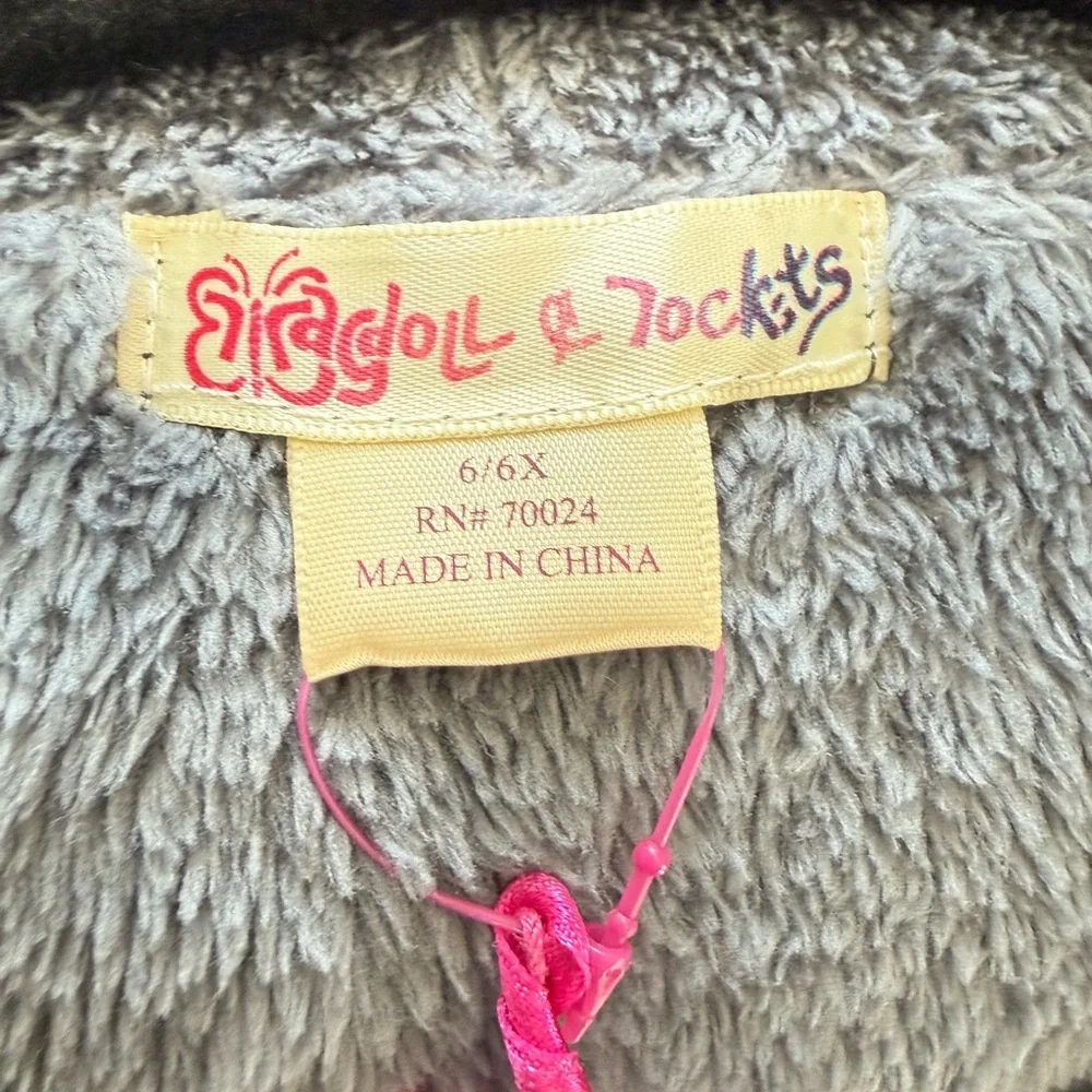 NWT Ragdolls and Rockets Gray Sherpa Hooded Vest 6/6X